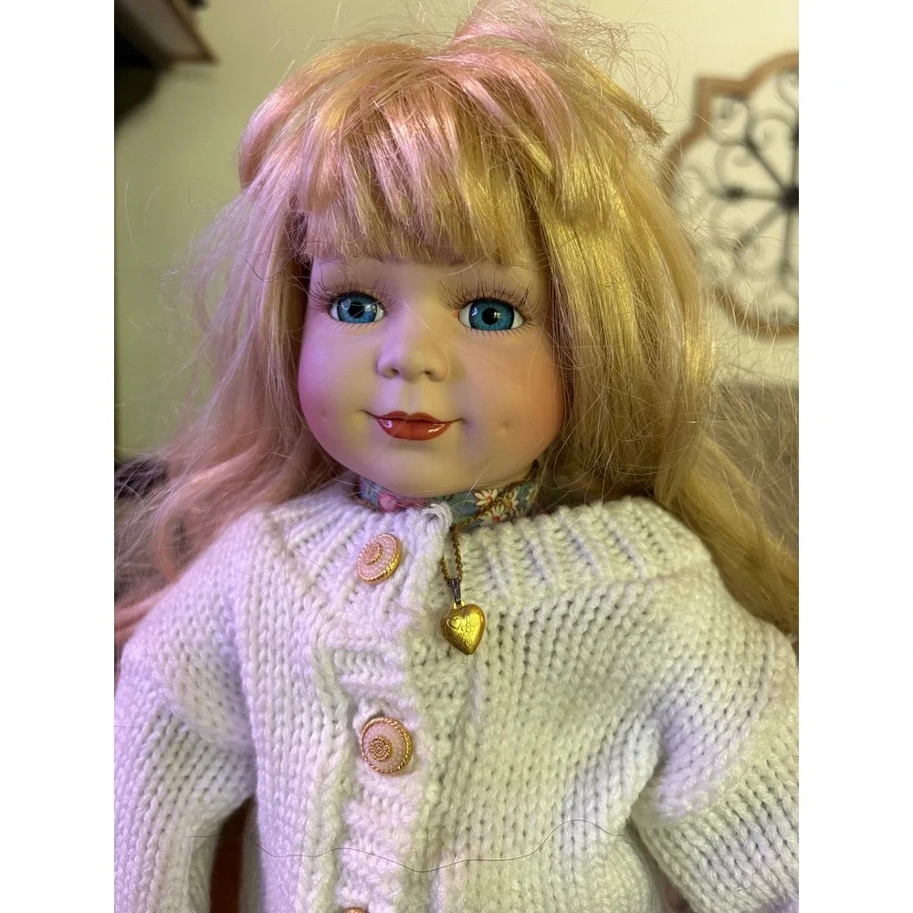 Westminster Collection Porcelain Doll 18 Inch Blonde Blue Eyes Floral Lace Dress